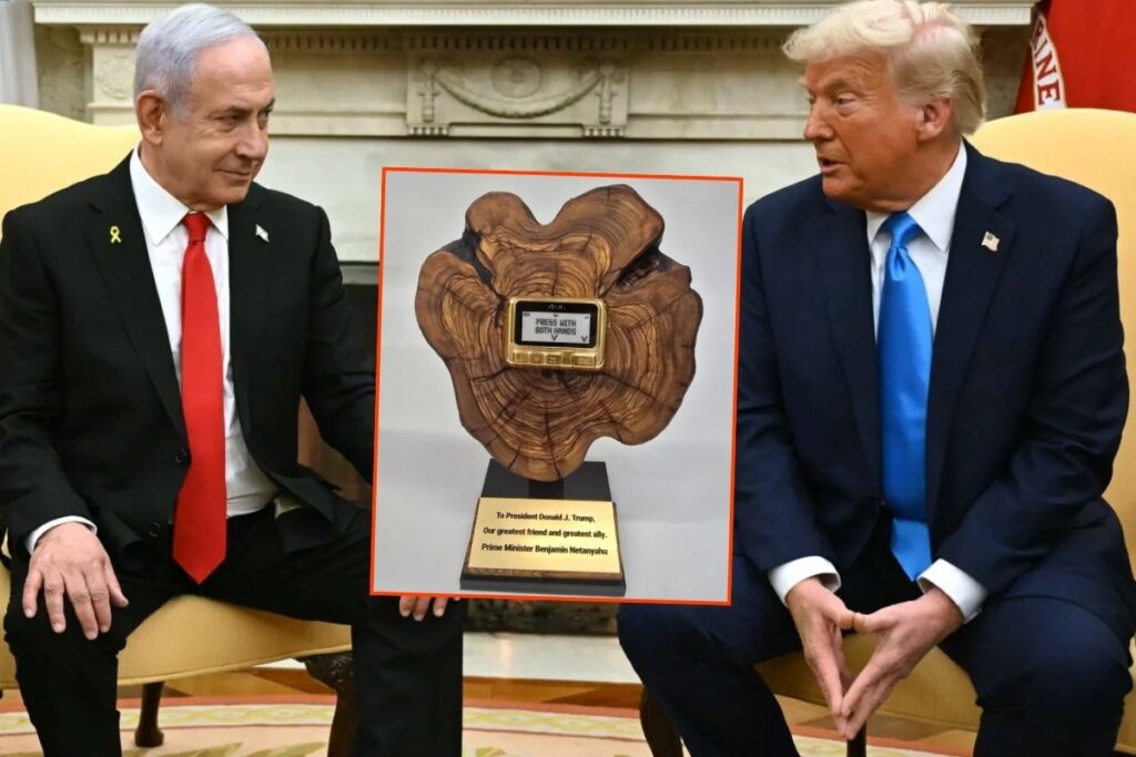 binyamin netanyahu donald trumpa altin cagri cihazi hediye etti hizbullaha yonelik saldirilara gonderme yapti NKPPEla4
