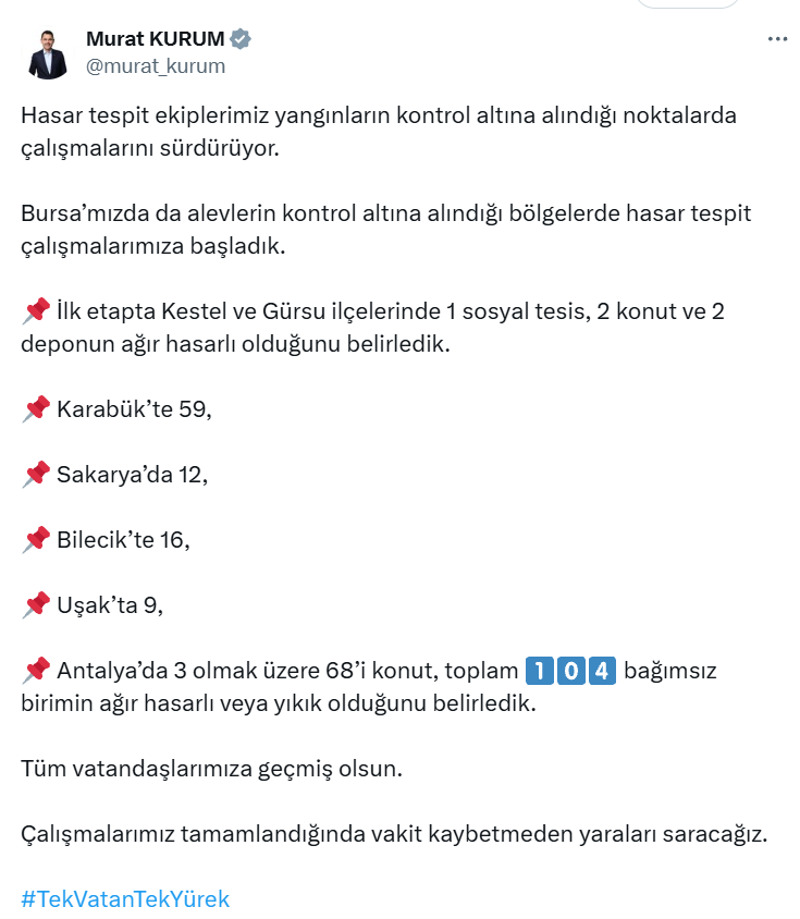 bakan kurum yanginlarin bilancosunu acikladi 0 NJa1QTaU