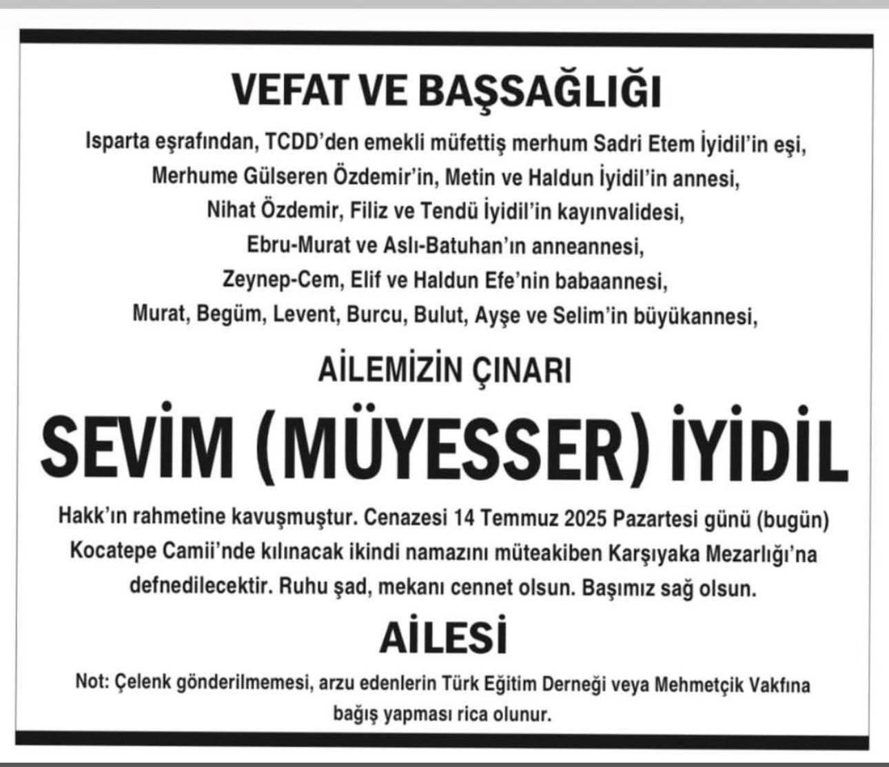ozdemir ailesinin aci gunu nihat ozdemirin kayinvalidesi ebru ozdemirin anneannesi sevim muyesser iyidil vefat yjmde4hv