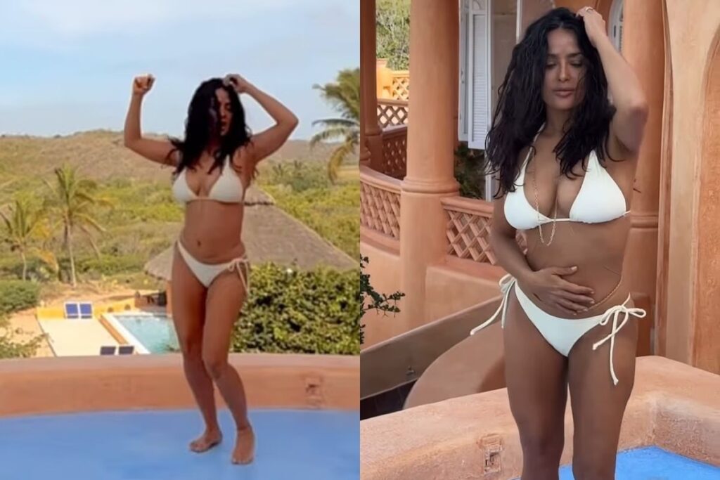 salma hayekin beyaz bikinili havuz dansi FCsrE1aw