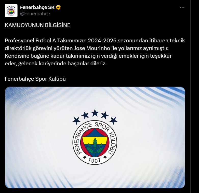 fenerbahce jose mourinho ile yollarini ayirdigini duyurdu 0 Qzt6WpKH