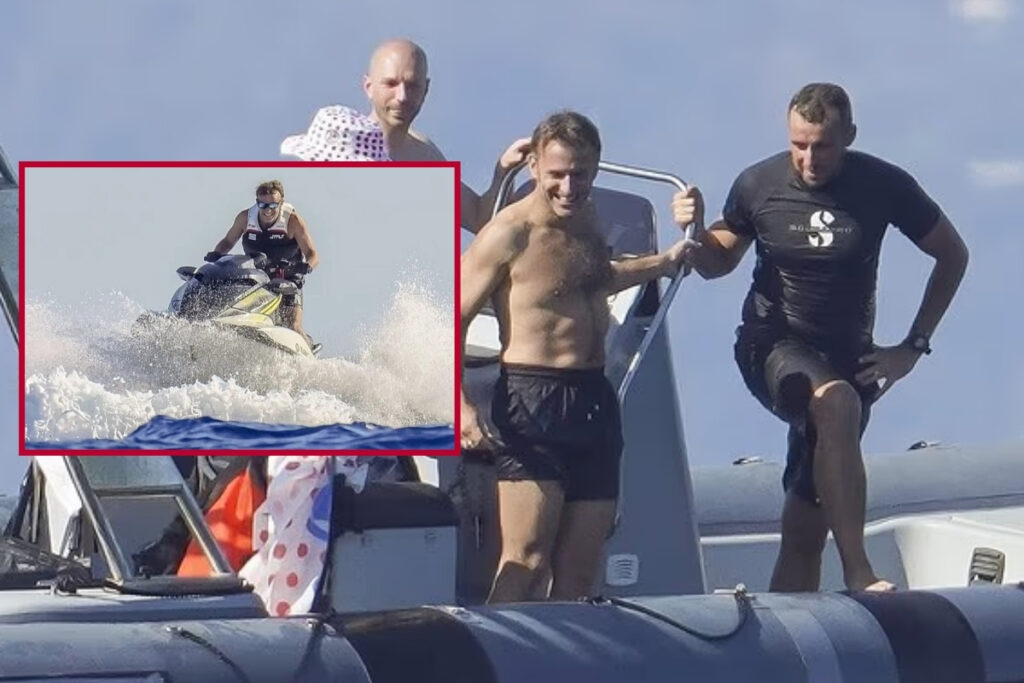 fransa cumhurbaskani macron esi brigitte ile tatile cikti macronun jetskideki goruntuleri dikkat cekti 48d5z33D
