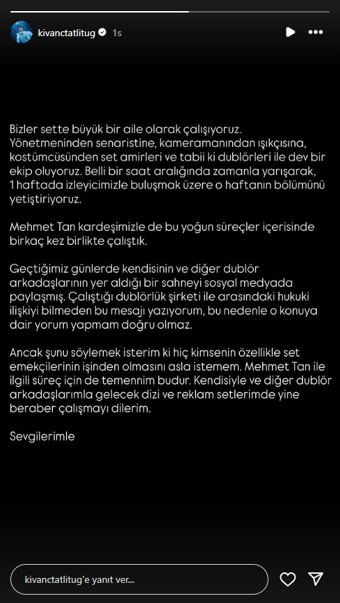 kivanc tatlitug dizideki goruntuleri paylastigi icin isinden olan dubloru mehmet tana destek verdi 0 1Y1ugcGQ