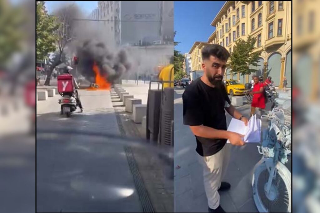 trafik cezasi alan surucu sinirlenince motosikletini yakti sdBeHpKs