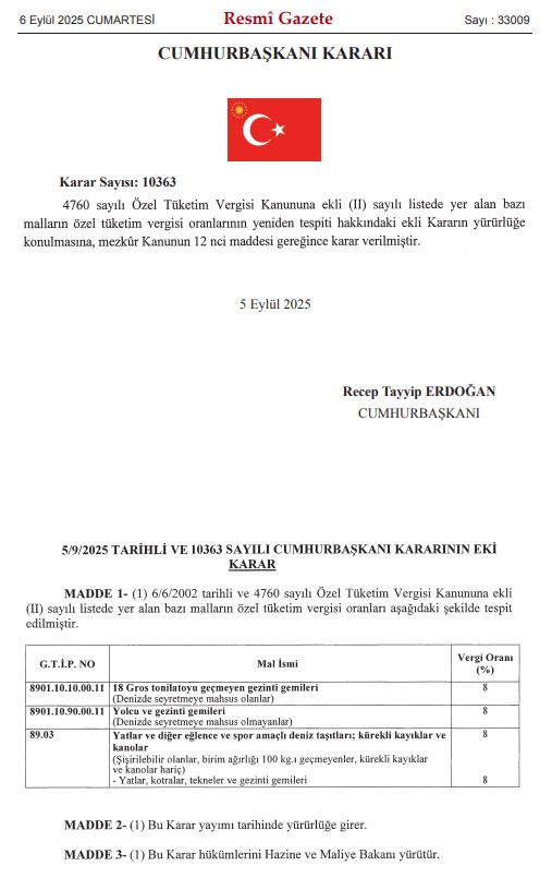 yatlar kotralar tekne ve gezinti gemilerine yuzde 8 oraninda otv getirildi 0 wsSw4Zis